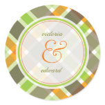 Retro Orange Brown Green Plaid Thank You Sticker