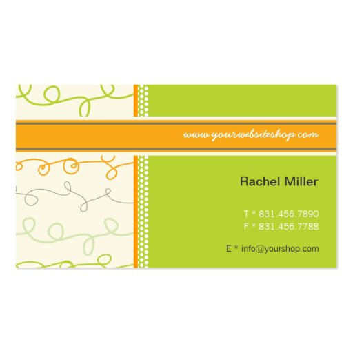 Retro Orange Green Scribbles Pattern Profile Card Business Card Template (front side)