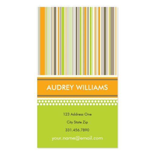 Retro Orange Green Stripes Pattern Profile Card Business Card Templates (front side)