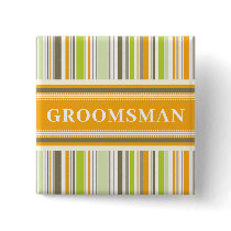 Retro Orange Green Stripes Wedding Name Tag Button