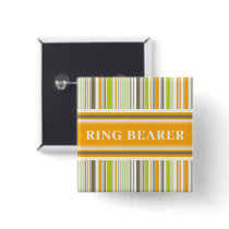 Retro Orange Green Stripes Wedding Name Tag Button