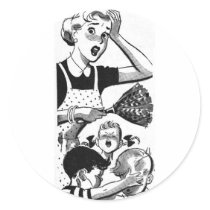 Retro Overwhelmed Mom Round Sticker