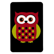 Retro Owl in Red Rectangle Magnet