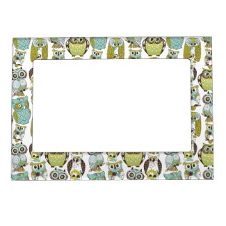 Retro Owl pattern cute funny background Magnetic Frames