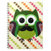 Retro Owl with Mustache Spiral Notebook
