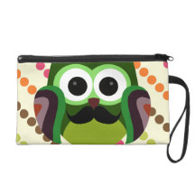 Retro Owl with Mustache Wristlet