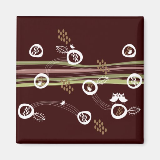 Retro Owls Family Cute Whimsical Stripes Nest Fun Refrigerator Magnet