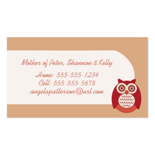 Retro Owls Mommy Calling Cards Business Card Template (back side)