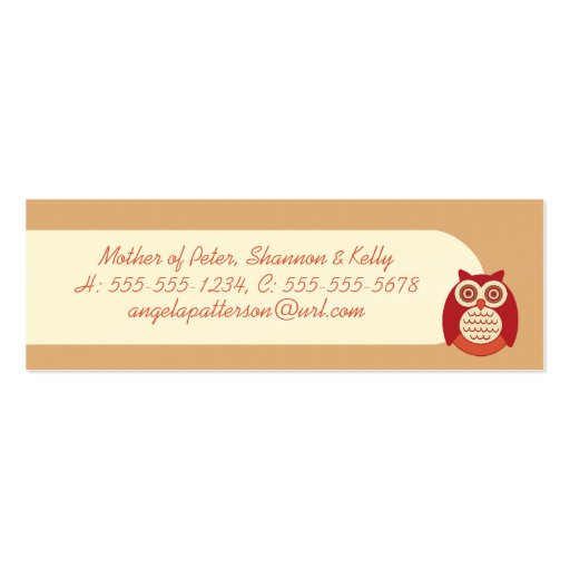 Retro Owls Skinny Mommy Calling Cards Business Cards (back side)