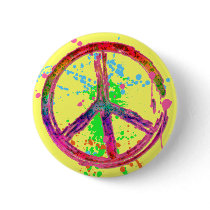 RETRO PAINT SPLATTER PEACE SIGN PINBACK BUTTONS