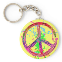 RETRO PAINT SPLATTER PEACE SIGN KEY CHAINS