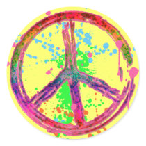 RETRO PAINT SPLATTER PEACE SIGN ROUND STICKERS