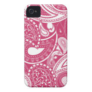 Hot Pink Paisley swirl pattern Iphone 4 Cases with white print