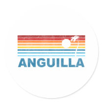 Retro Palm Tree Anguilla Round Sticker