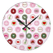 Retro Paris Pink Shabby Chic pattern Wall clock