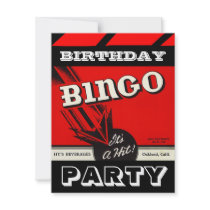 Retro Party Red Black White Bingo Invitations