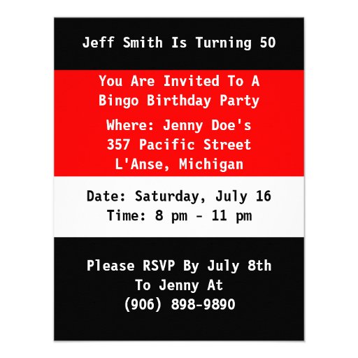 Retro Party Red Black White Bingo Invitations