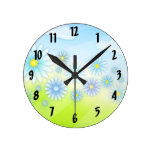 retro pastel daisy flowers in a field wall clocks