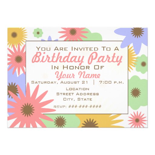 Retro Pastel Flowers Birthday Party Invitation