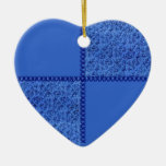 Retro Patchwork Blue Floral Heart Ornament