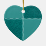Retro Patchwork Dark Teal Heart Ornament