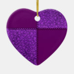 Retro Patchwork Purple Grape Heart Ornament