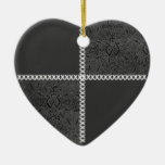 Retro Patchwork Triskle Charcoal Heart Ornament