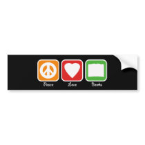 Retro Peace, Love, Books Bumpersticker (Dark)