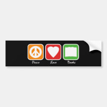 Retro Peace, Love, Books Bumpersticker (Dark) Bumper Sticker