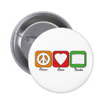 Retro Peace, Love, Books (Dark) Button