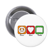 Retro Peace, Love, Books (Dark) Button buttons