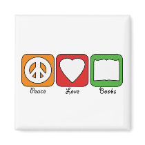 Retro Peace, Love, Books (Dark) Magnet by HesedBooks Retro Peace, Love, Books (Dark) Magnet