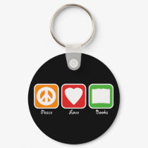 Retro Peace, Love, Books Keychain