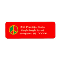 Retro Peace Sign in Bright Return Address Labels