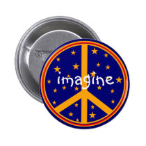 Retro Peace Symbol  Imagine Buttons Navy and Gold buttons