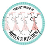 Retro pie girl baking from my kitchen bakery st... round stickers