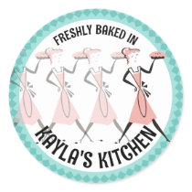 Retro pie girl baking from my kitchen bakery st... round stickers
