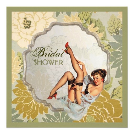 retro pin up girl floral Bridal Shower Tea Party Invitations