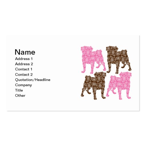 Retro Pink and Brown Paisley Pugs Business Card Template