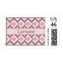 Retro Pink and Cream Diamond Design Postage