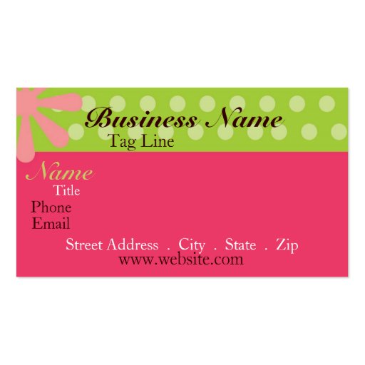 Retro Pink and Green Business Card (front side)