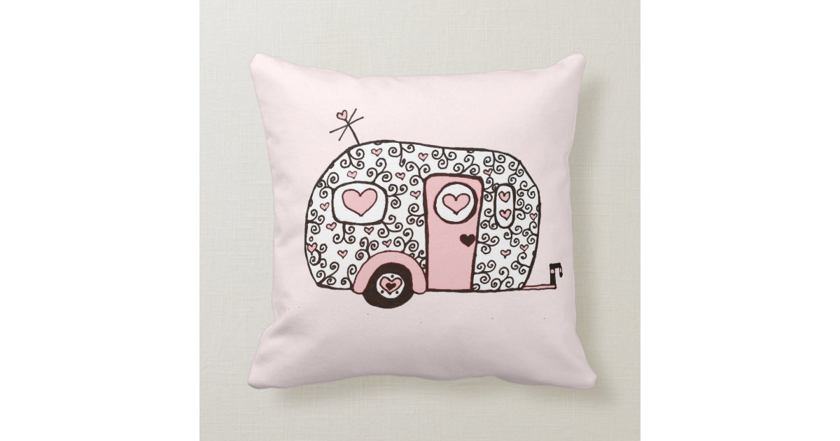 Retro pink Black and White Glamper Throw Pillow Zazzle
