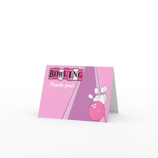 Retro Pink Bowling Party Folded Thank you notes card