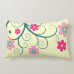 Retro, pink flowers on cream  pillow pillows