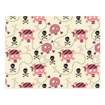 Retro Pink Girly Skull and Bones Postcards