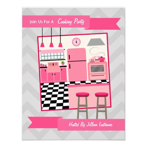Retro Pink Kitchen Cooking Party Invite