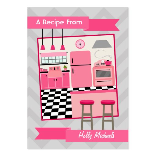 Retro Pink Kitchen Recipe Cards Business Card Template (front side)