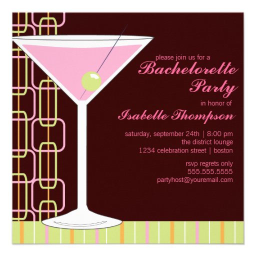 Retro Pink Martini Bachelorette Party Invitation