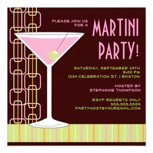Retro Pink Martini Cocktail Party Invitation