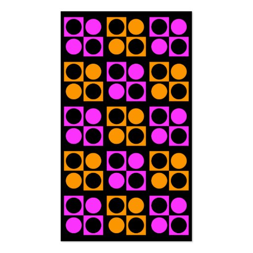 Retro Pink Orange Squares Circles on Black Busines Business Card Templates (back side)